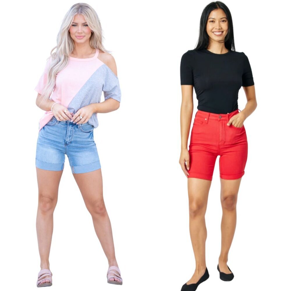 Judy Blue Tummy Control Bermuda Denim Jean Shorts Womens 3XL Blue & Red LOT OF 2